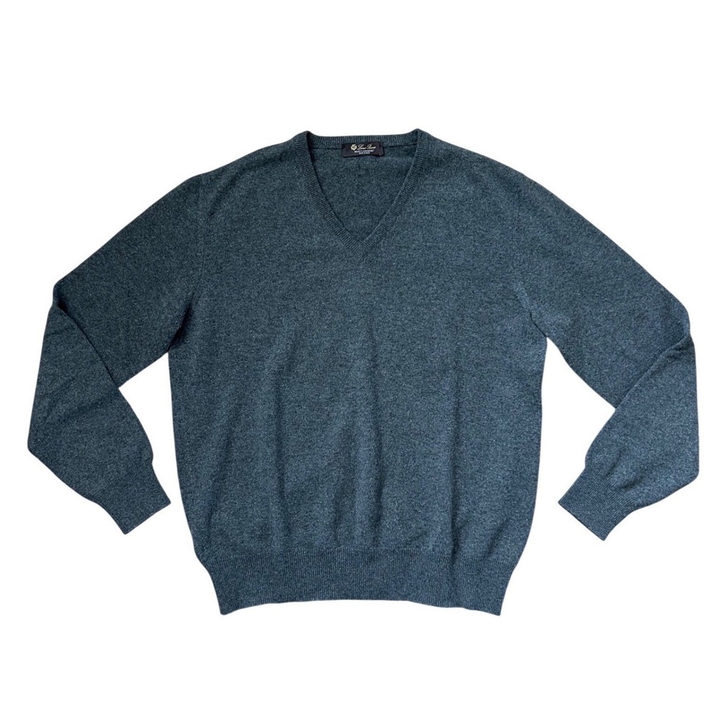 Loro Piana 100% baby cashmere v neck sweater gray 50 luxury preppy old money